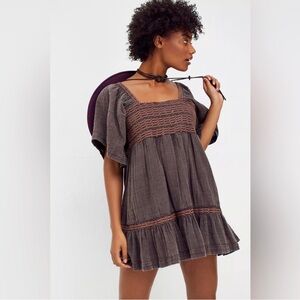 Free People | Easy To Love Bubble Mini Dress | Brown | Boho Chic Brown Dress